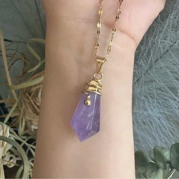Lavender Light – Gold Amethyst Drop Necklace (16”) - Picture 4 of 5